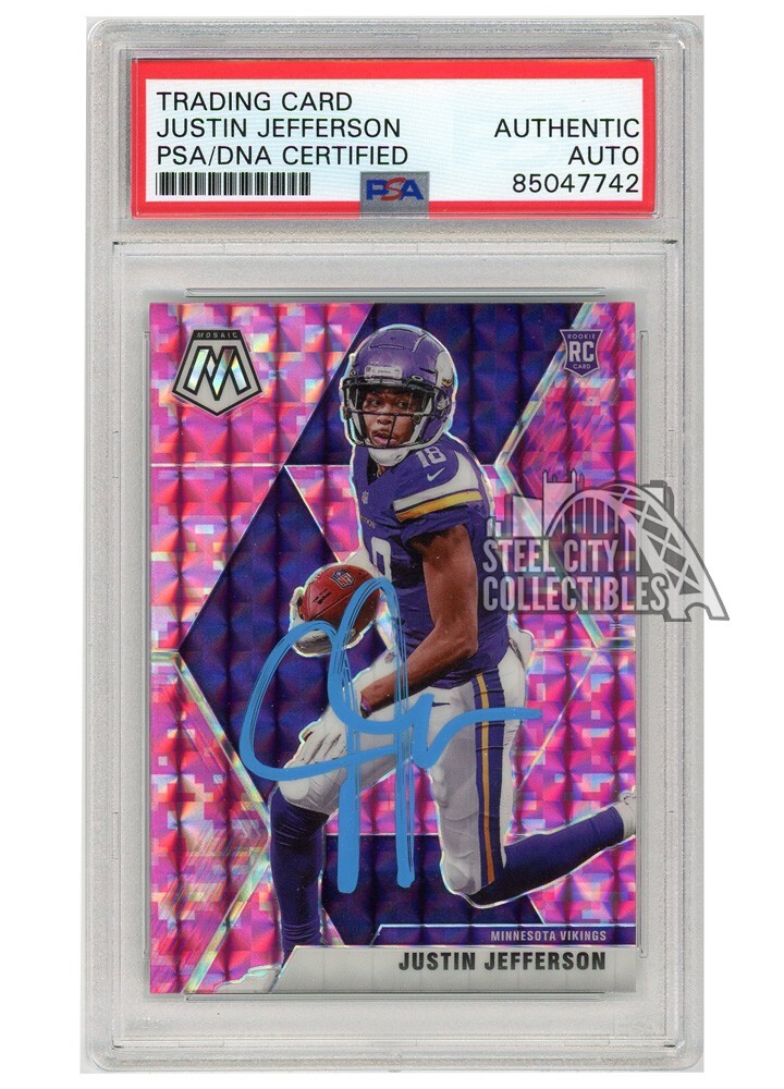 Justin Jefferson 2020 Mosaic Camo Pink Auto Rookie Card 209 PSA/DNA (Light Blue)
