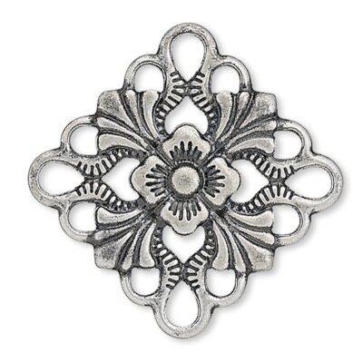 Link, 48 Antiqued Silver Plated Brass 20x20mm Filigree Diamond Square Connectors