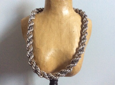 Vintage Portuguese 835 Silver Puffy Twist Rope Chain Necklace