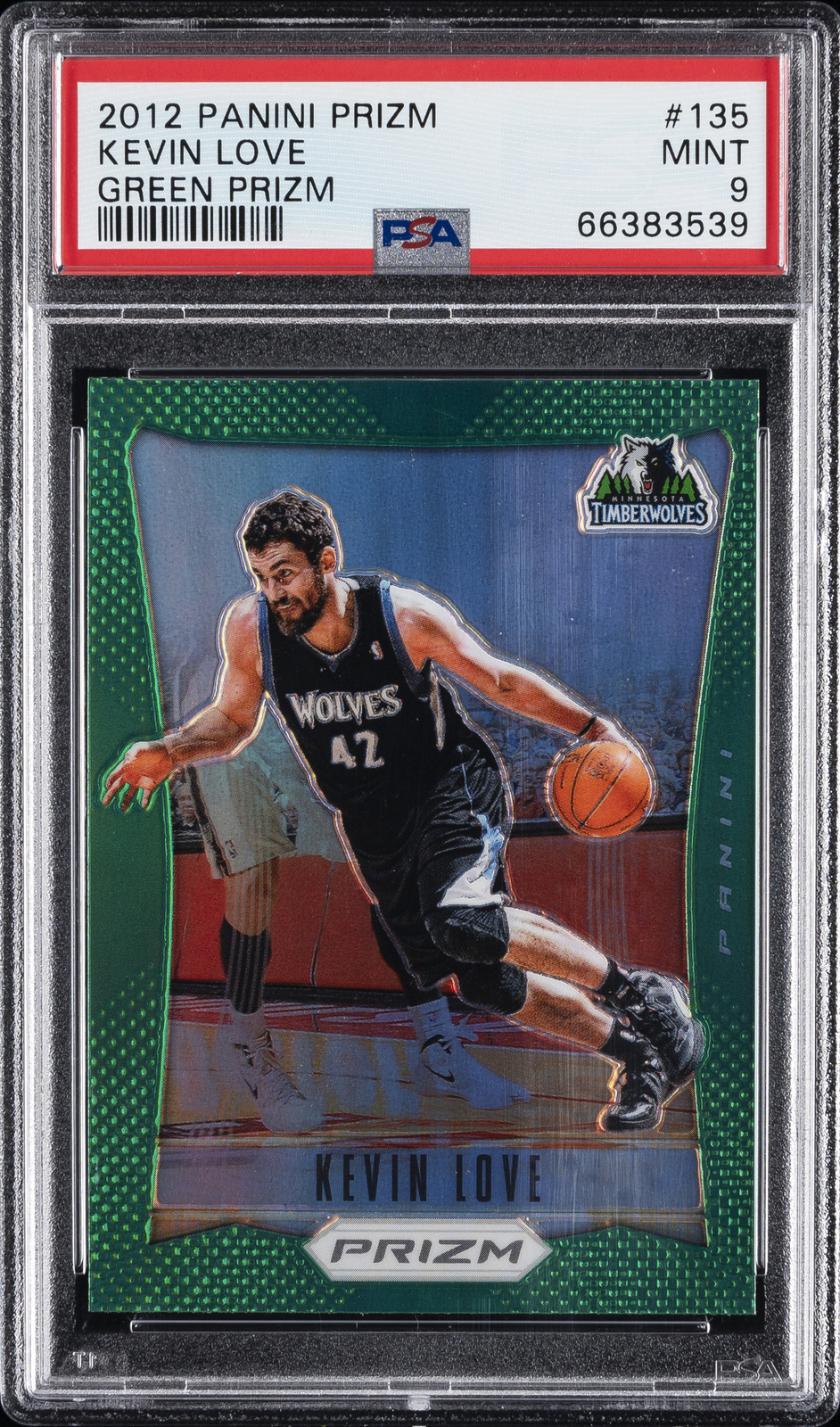 2012 PANINI PRIZM GREEN PRIZM #135 KEVIN LOVE PSA 9