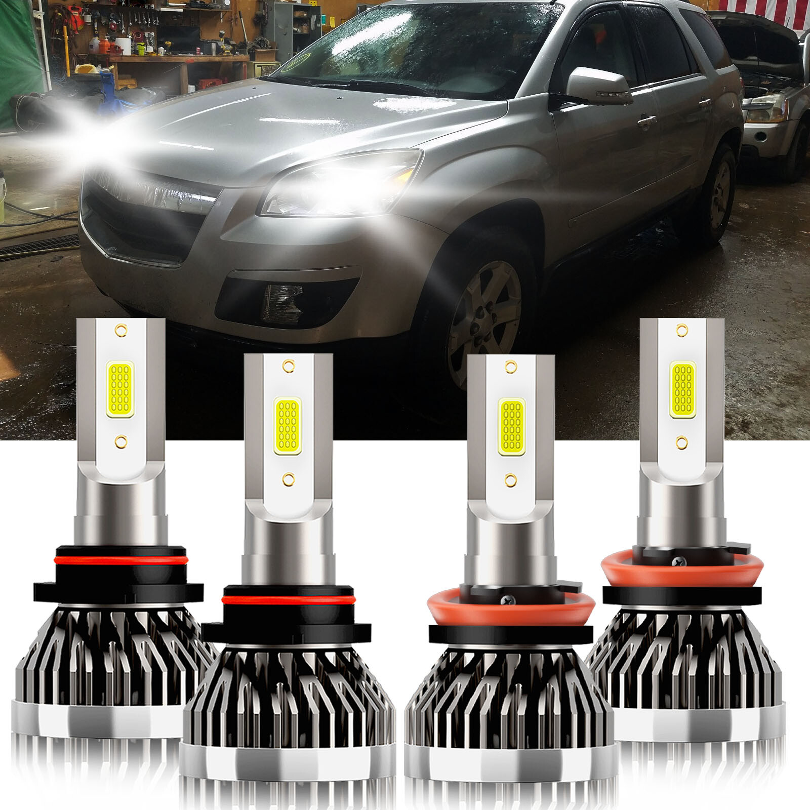 For Saturn Outlook 2007-2010 4x 9005 H11 LED Headlight High Low Beam Kit 6000K