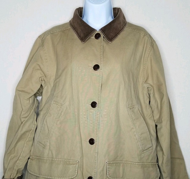 LL Bean Womens Sz L Cotton Canvas Field Chore Jacket Flannel Lined