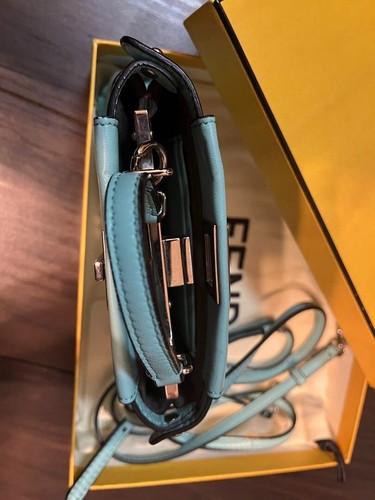 FENDI micro peekaboo Shoulder bag Pouch turquoise blue leather - Picture 3 of 5