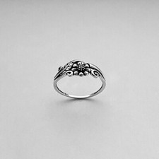 925 Sterling Silver Dainty Small Sunflower Ring with Leaf, Flower Ring