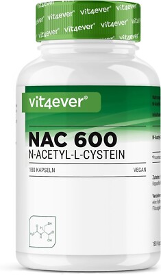 NAC - N-Acetyl L-Cystein 180 Kapseln je 600 mg - Hochdosiert + Vegan 6 Monate