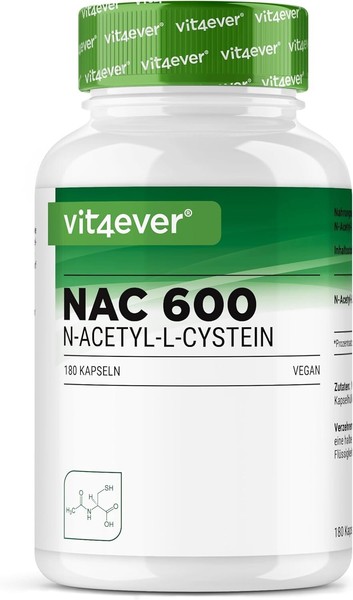 NAC - N-Acetyl L-Cystein 180 Kapseln Je 600 Mg - Hochdosiert + Vegan 6 Monate-image