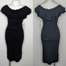 NWT Eliza J black off the shoulder layered ruffle neckline body con dress S