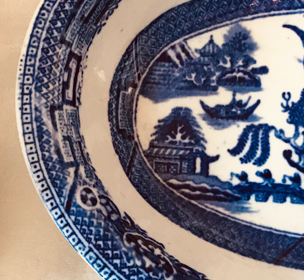 Vintage Flow Blue Willow OVAL Serving Dish Bowl ~ Hanley ENGLAND 