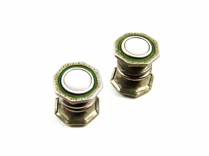 Boutons De Manchette Deco Silvertone - Blanc Et Vert - EVERSNAP R.CO.N.Y. 4717 - Occasion Bon État