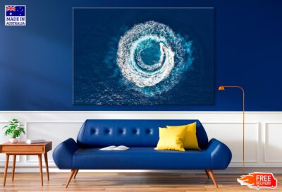 Motorboat Forms A Circle Of Waves Wall Canvas Home Decor Australian ...