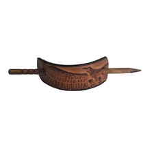 VINTAGE TOOLED LEATHER EAGLE HAIR BUN PICK STICK STAY PONY TAIL ACCESSORY