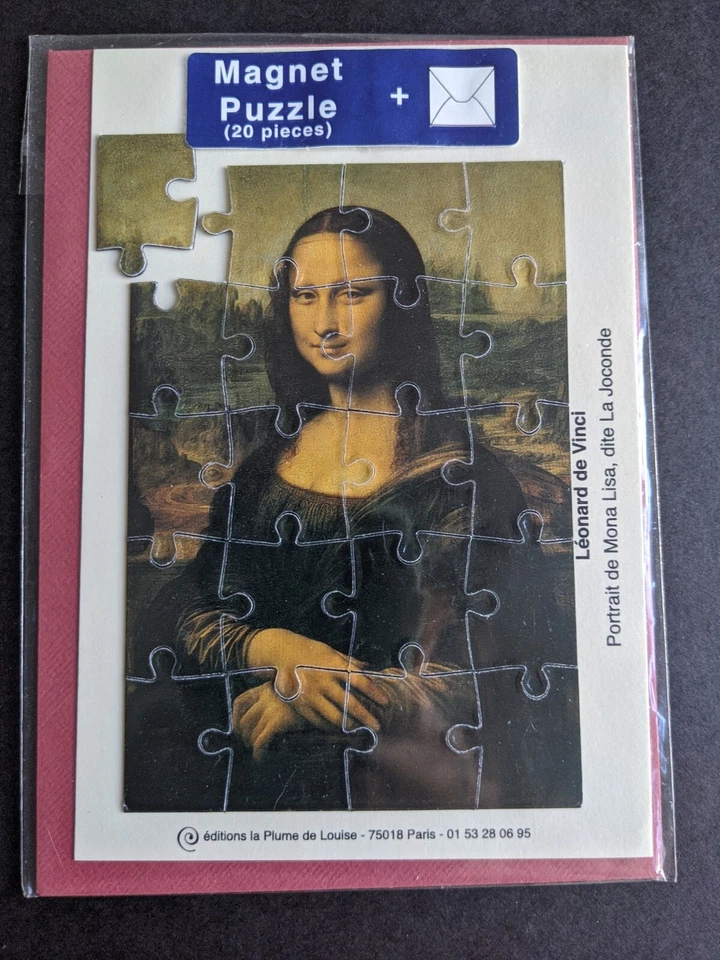 Vintage France souvenir Mona Lisa Art Leonardo da Vinci Magnet Puzzle 20 pieces - Image 2 of 4