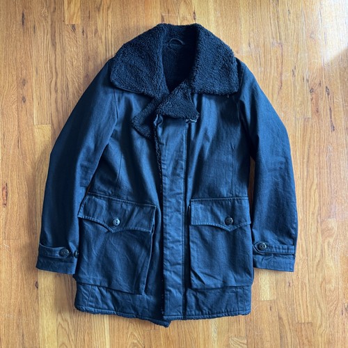 Nudie Jeans Black Wax Coated Pekka Pea Coat Mens Small RARE