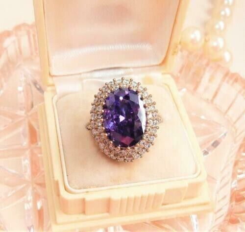 3.50 Ct Oval Cut Simulated Purple Amethyst Wedding Ring In 14k Rose Gold Plated - Picture 1 of 7