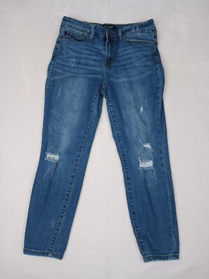 JUDY BLUE Relaxed Fit Mid Rise Jeans 31 (30x25) Ankle #JB8271 DK Distressed