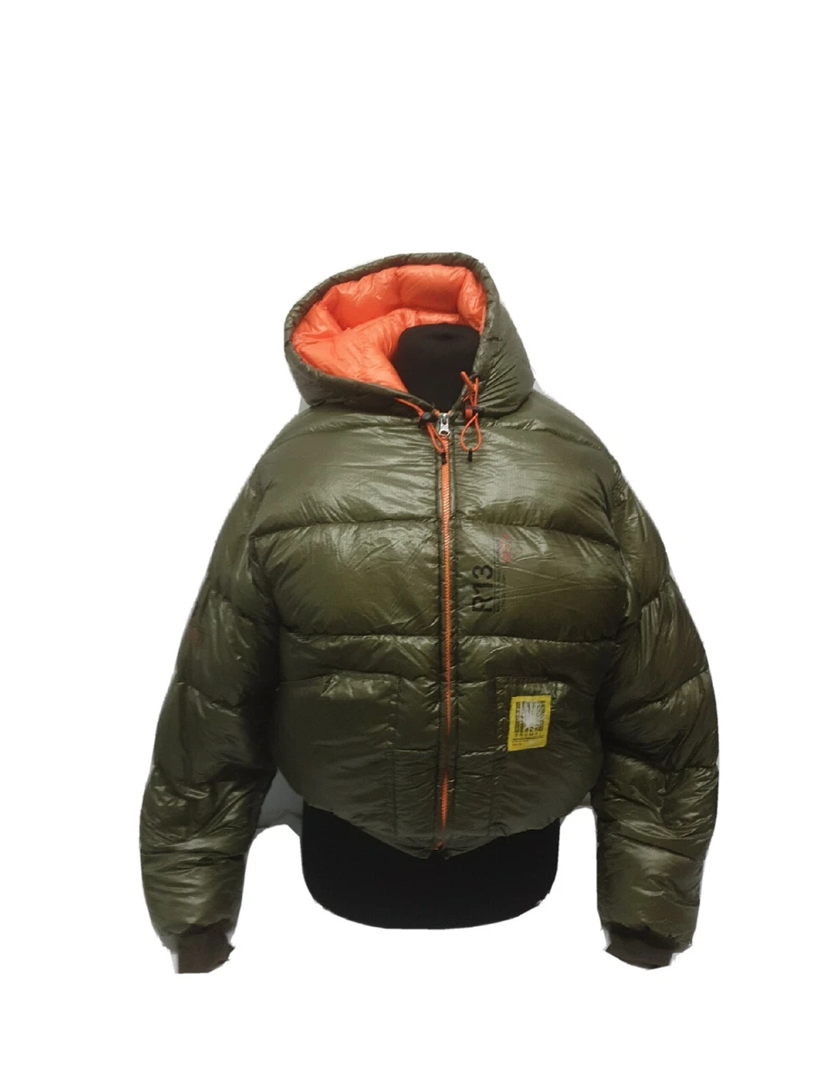 R13 X BRUMAL Appliqu d Shell Jood Down Jacket Womens Size M Olive Green CL22