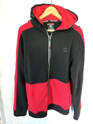 Akademiks Men Full Zip Logo Hoodie Sweatshirt Size Large Black Red