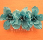Triple Turquoise Apple Blossom  Silk Flowers  Hair Comb, Wedding,Dance,Prom   — photo 3