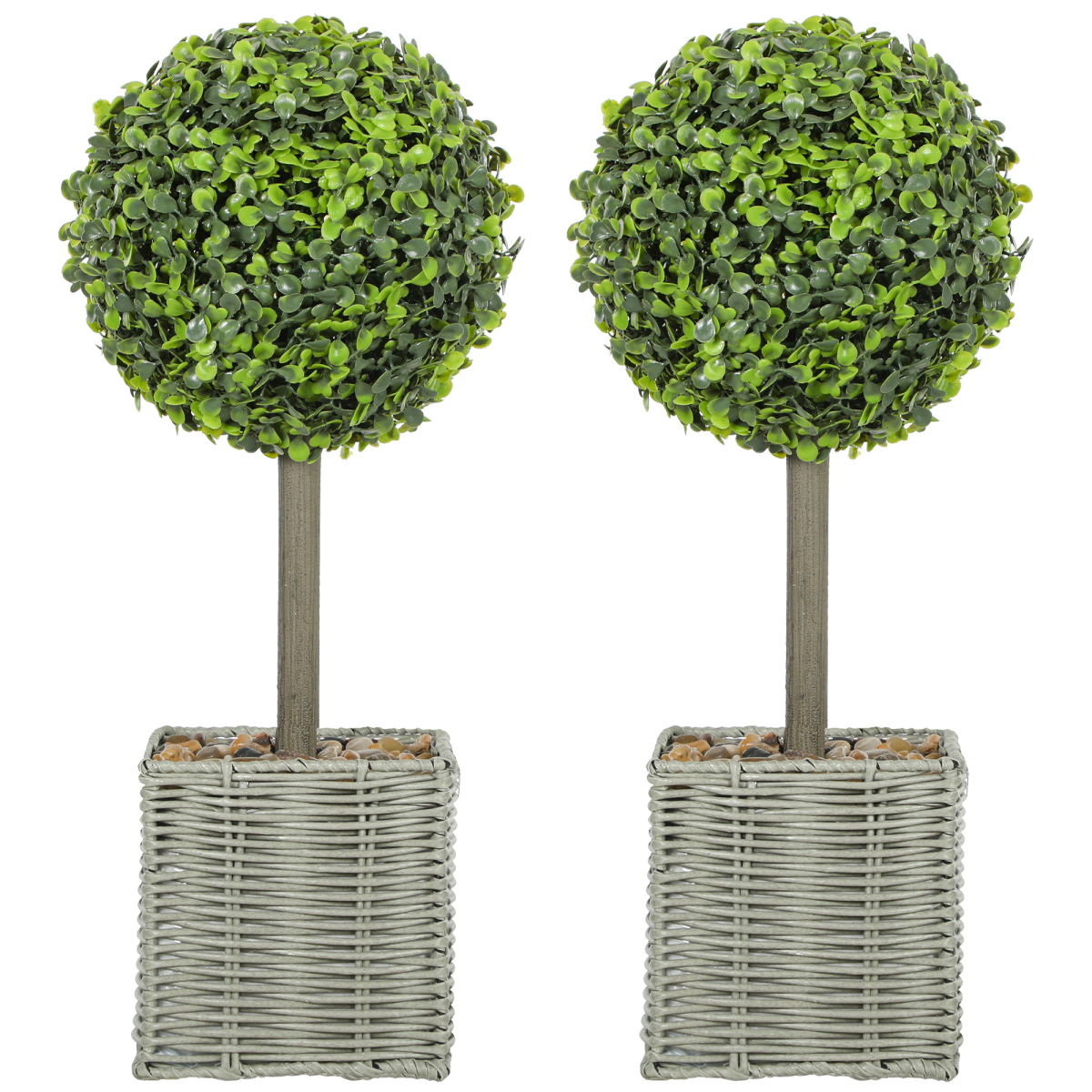 HOMCOM Set of 2 Artificial Boxwood Topiary Balls - 50cm Green Faux Plants - Image 2
