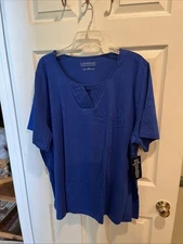 CATHERINES SUPREMACY COLLECTION TOP / 2X / Blue /pleated @ Neckline