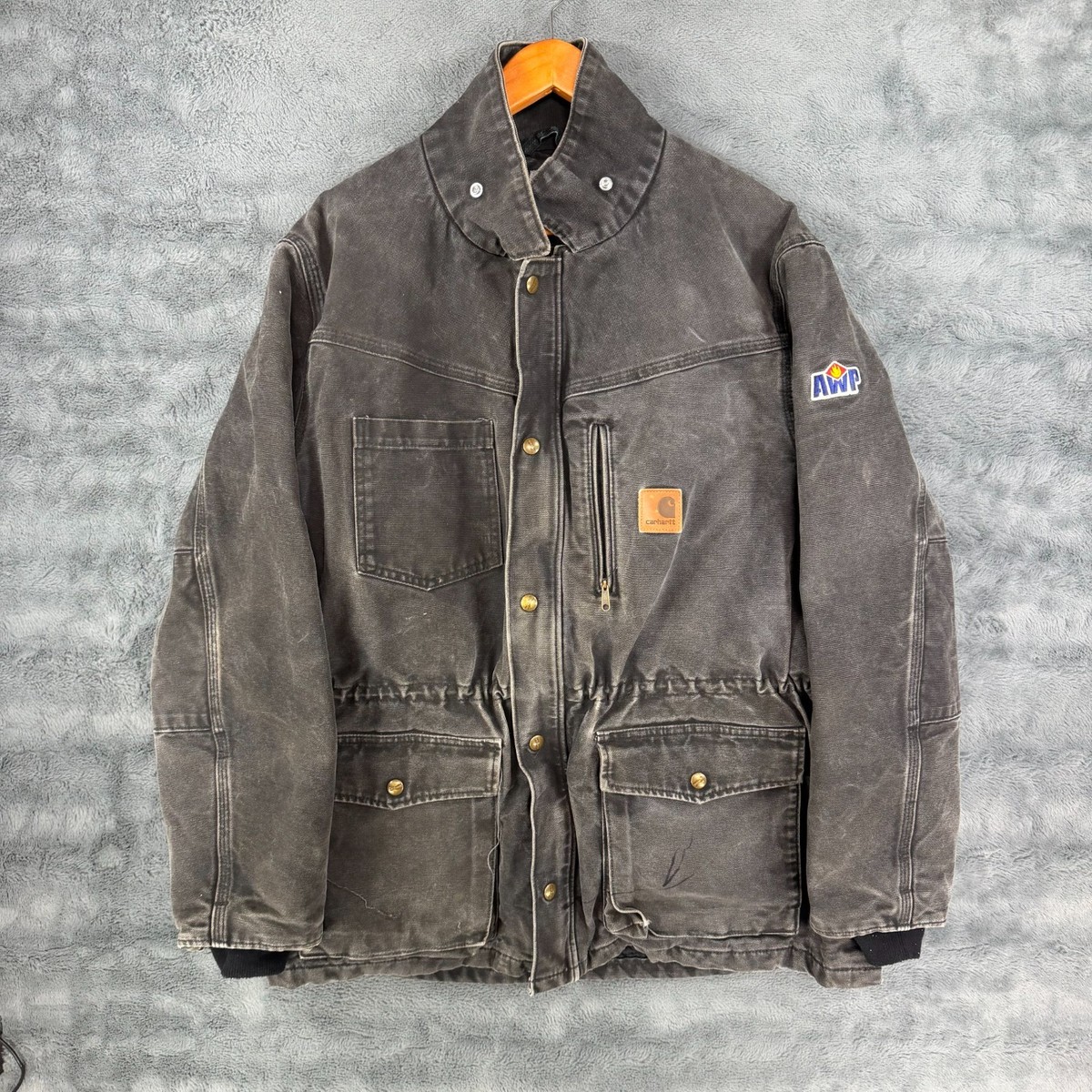 Carhartt Rancher Coat Mens Large Black Washed Duck Quilt Lined