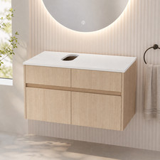 32" Wall-Mounted Bathroom Vanity, 2 Doors 1 Drawer, White Oak