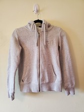 Superdry Women's S Full-Zip Crew Neck Long Sleeve Pouch Pocket Gray - FLAW/STAIN