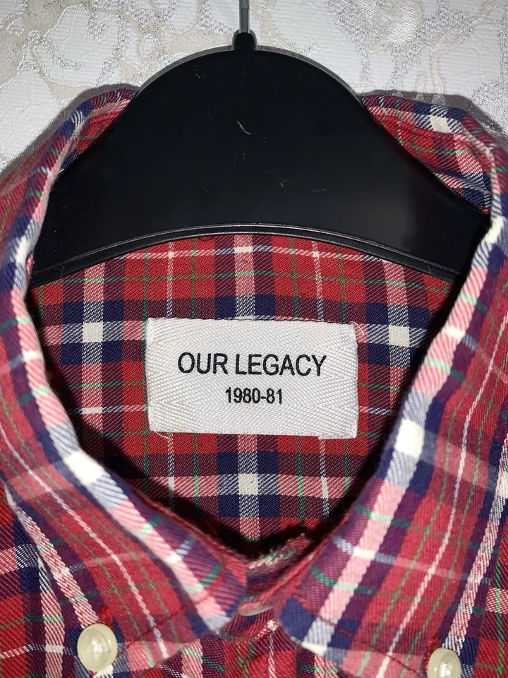 Our Legacy 1980-81 Cotton Shirt Red Tartan Plaid Button Down Men’s Size S - Image 3 of 4