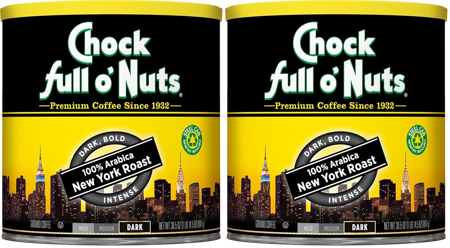 Chock Full O'Nuts Coffee, Dark Roast Ground | New York Roast | Arabica Beans | 3