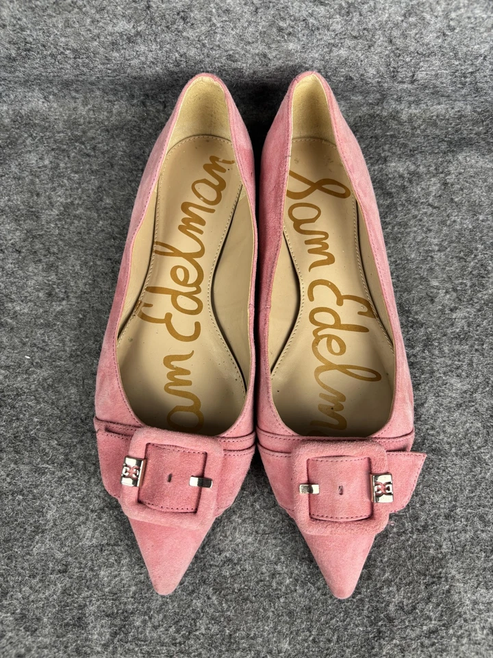 Zapatos planos de ballet Sam Edelman para mujer talla 7,5 rosa gamuza punta hebilla Foto 3 de 4