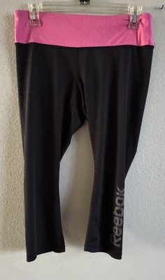 Reebok High Capri Women s Leggings Sz Medium Active Workout Black w/Pink Waist