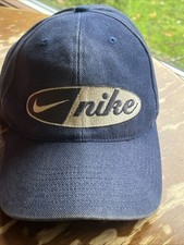 Vintage 90s Nike Spell out Swoosh snapback cap hat Navy Blue Embroidered Logo