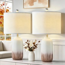24" Ceramic Table Lamps Set of 2 for Living Room, Modern Brown Bedside Lamps ...