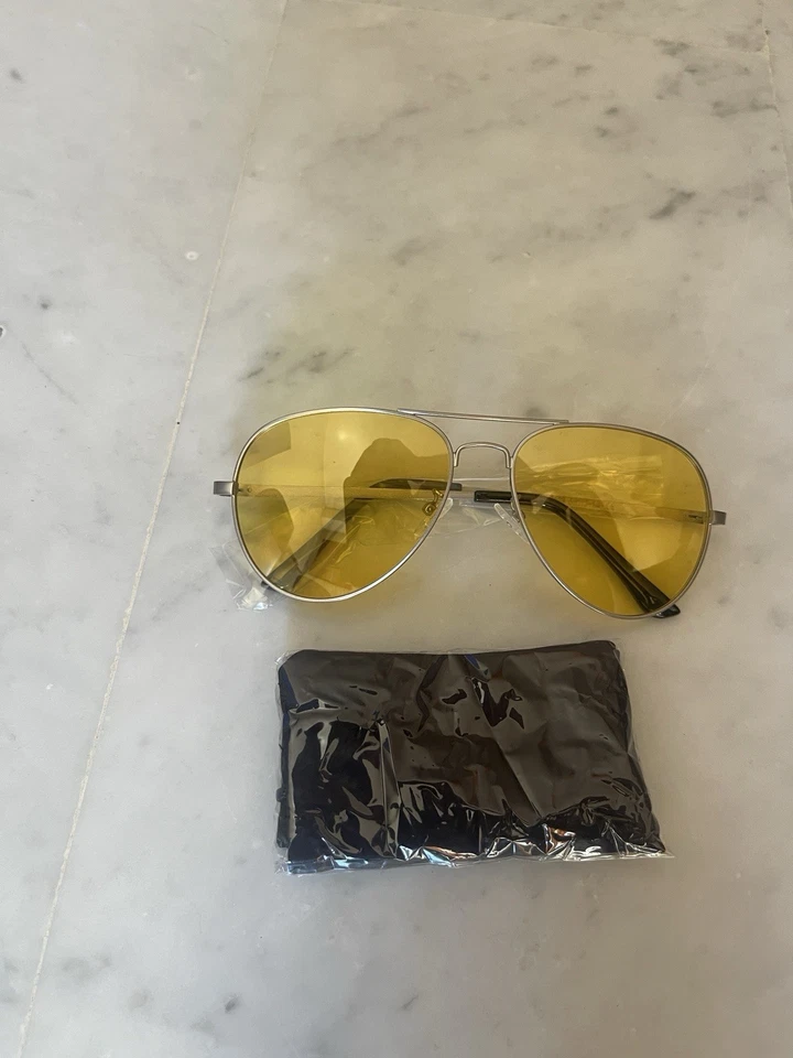MYIAUR lunettes de soleil femme aviateur métal argenté verres jaunes 145 mm - Photo 2/4