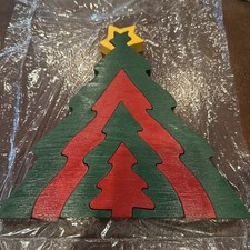 Vintage Christmas Tree Wood Interlocking Puzzle 8.5 Inch