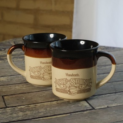 HARDEE'S Restaurant Coffee Mug ''Rise and Shine'' 1989 Homemade Biscuits-Set of 2