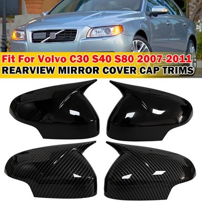 For Volvo C30 S40 S80 2007-2011 2Pcs Black/Carbon Ox Horn Mirror Cover Trim Caps