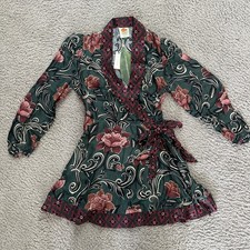 Farm Rio Arabesque Floral Green Long Sleeve Mini Dress Sz M NWT $248