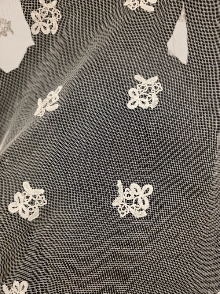 ANTIQUE 1840’S HAND MADE FLORAL LACE BRIDAL NET WEDDING BONNET VEIL FOR DRESS - Image 4 of 4
