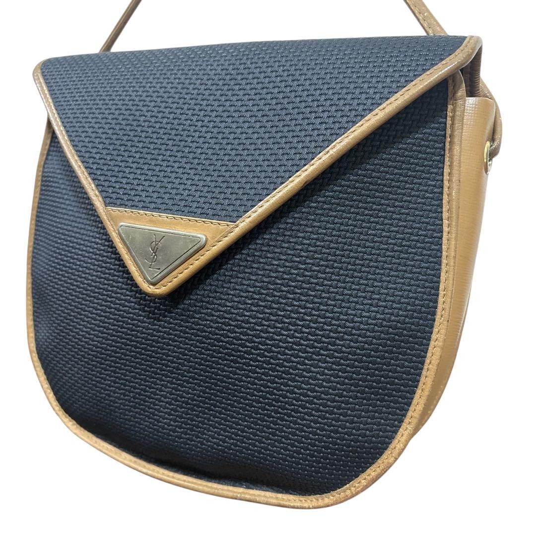 Borsa a tracolla Yves Saint Laurent YSL blu navy patta oro logo hardware borsa a tracolla