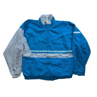 Vintage Puma Track Jacket Sz M Teal & Grey Colorblock Windbreaker Retro 90s 80s