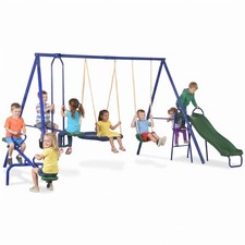 4-in-1 Kids Metal Swing Set for Backyard