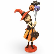   Bella Lux Halloween Witch Girl Figure Holding Cat Pumpkin Balloon Decor Viral