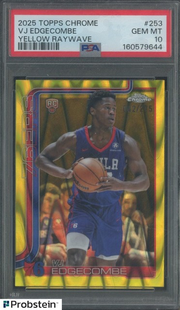 2025 Topps Chrome VJ Edgecombe Yellow Raywave 42/275 RC Rookie PSA 10