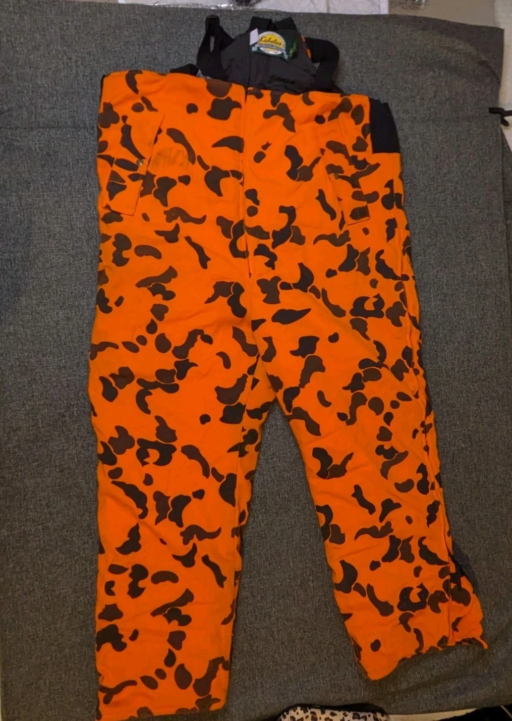 Cabelas Mens Orange Camouflage Overalls 2X Hunting Adjustable Straps Outdoor