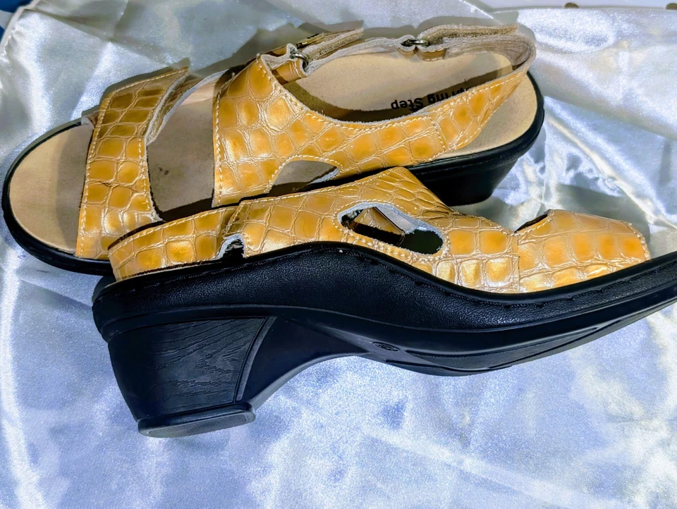 Spring Step Palazzo  yellow Patent Leather animal Print Sandals-36-US 5.5 - Image 2 of 4