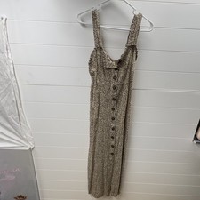 Animal Print Smocked Button Front Sundress Square Neck Midi Sleeveless Size S