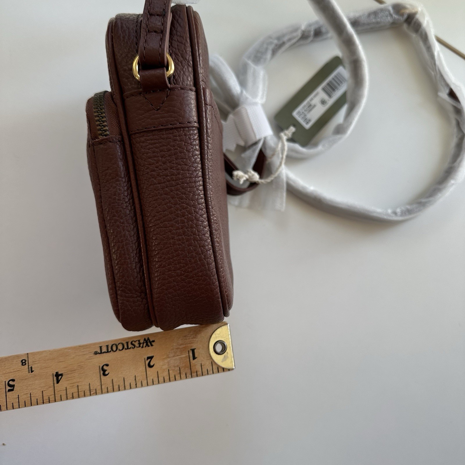 NWT American Leather Co Cleveland Mini Crossbody Bag Brown Pebbled Leather