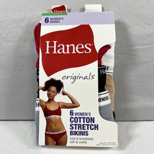 Hanes Originals Women s Cotton Stretch Bikinis 6-Pack Size Large 7 New Tagless