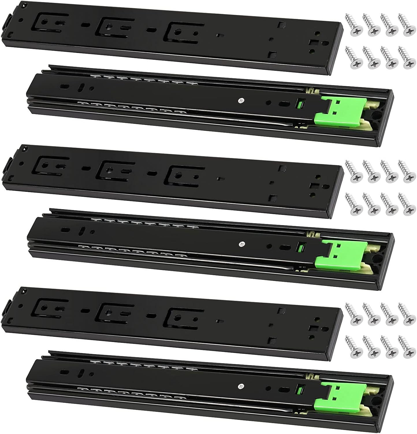 6 PCS 3 Pairs 10 Inches Push to Open Drawer Slides, 3-Fold Full Extension Drawer